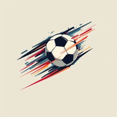 A dynamic illustration of a soccer ball with motion lines in various colors
