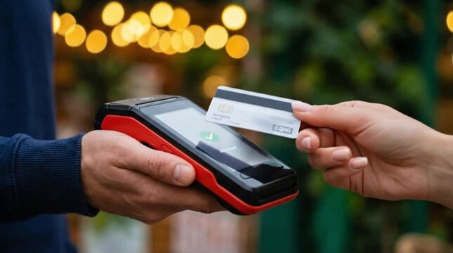 Customer Tapping Credit Card for Contactless Payment at POS Terminal, Modern Retail Transaction for Secure NFC Purchase