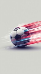 A dynamic depiction of a soccer ball in motion with vibrant speed lines.