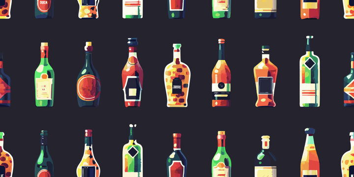 Colorful array of liquor bottles arranged in a seamless repeating pattern