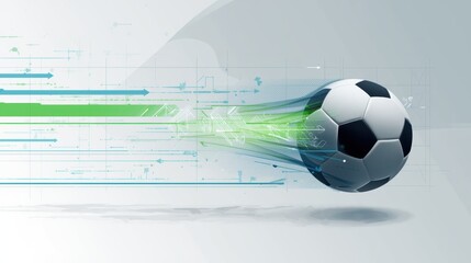 A soccer ball with a dynamic trail of light and speed lines