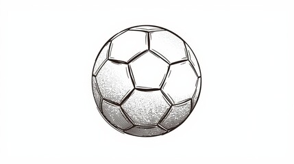 A detailed black and white illustration of a classic soccer ball