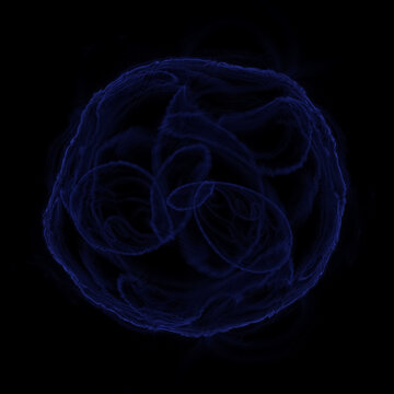 Blue 3D Fractal Sphere on Black Background
