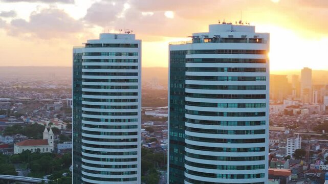 Drone Aerial of Marco Zero and Recife Antigo at Night &ndash; City Lights, Crowd and Capibaribe River, Pernambuco Brazil