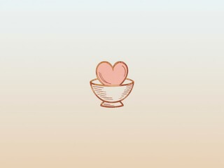 A cute illustration of a heart resting in a small bowl with a ribbon.