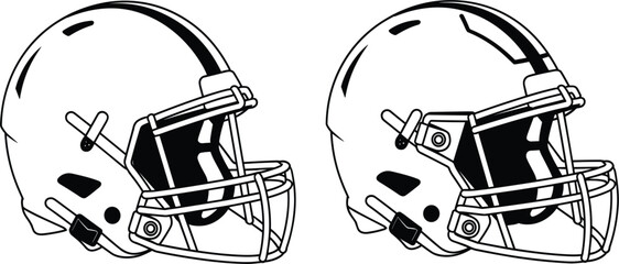 American football helmet vector illustration set, showing protective gear, athlete equipment, contact sport and professional game safety © Sume