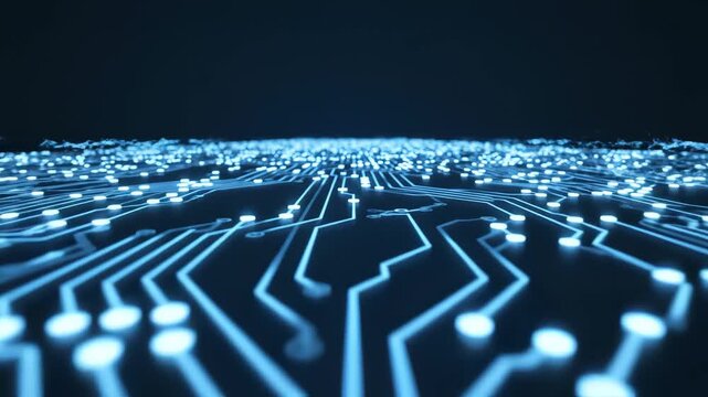 Circuit board with glowing pathways