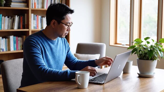 4K video of a businessman checking time on laptop while working from home