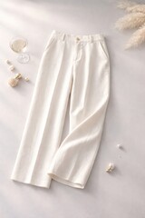 Fototapeta premium Elegant white linen pants displayed.