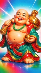 Fototapeta premium Colorful joyful Buddha statue mobile wallpaper