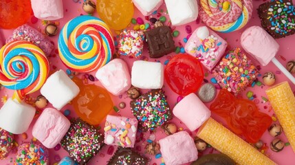 A vibrant assortment of colorful candies and sweets in an enticing display