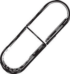 A minimalist artistic rendition showcases a singular capsule, stark and illustrative. The stark monochrome graphic and clean lines accentuate the singular pill&rsquo;s form.