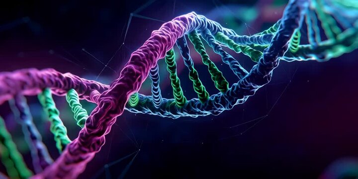 Futuristic DNA Helix with Neon Glow &ndash; Genetic Engineering and Biotechnology Concept