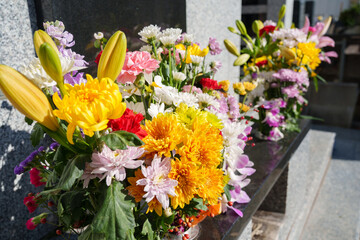 合祀墓に供えられた供花