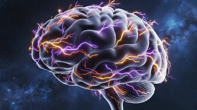 Brain with electric sparks in space