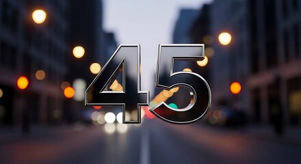 Number 45 displayed on a city street at dusk illustration