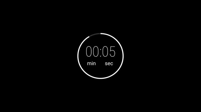 one minute countup animation, one minute circle countdown timer video from 0 to 60 second on transparent background,1 minute timer counts hours minutes seconds in 60 seconds in 4k with alpha channel