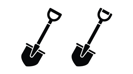 Two black shovels against a white background bold silhouette © Nurunnar