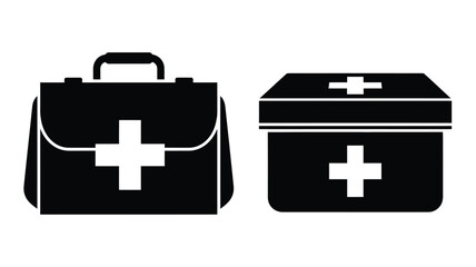 Obraz premium Black medical cases with white crosses a stark silhouette