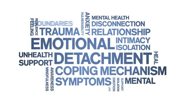 Emotional Detachment animated word cloud-text design animation tag kinetic typography seamless loop.