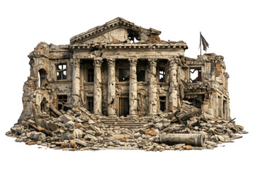 Obraz premium Destroyed classical building ruin on transparent background