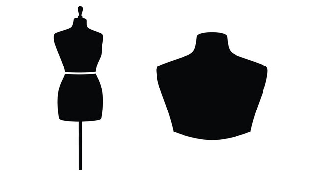 Two black dress forms displayed simple graphic silhouette