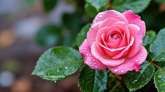 PinkRosewithDewdropsonBlurredGreenBackground
