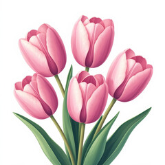 Fototapeta premium A delicate bouquet of pink tulips on a white background creates an atmosphere of spring and romance. Perfect for a gift or interior decoration.