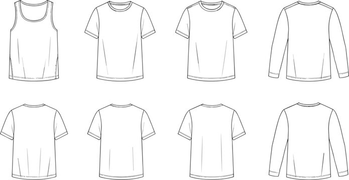 Front and back apparel templates including t shirt tank top and long sleeve
