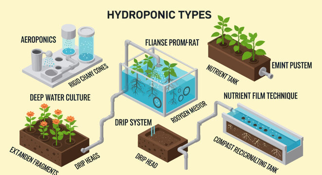 Different Hydroponic Systems for Plant Growth.