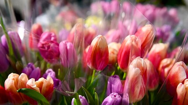 Tulip flowers for sale at a flower market