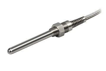 Industrial thermocouple temperature sensor probe, transparent background