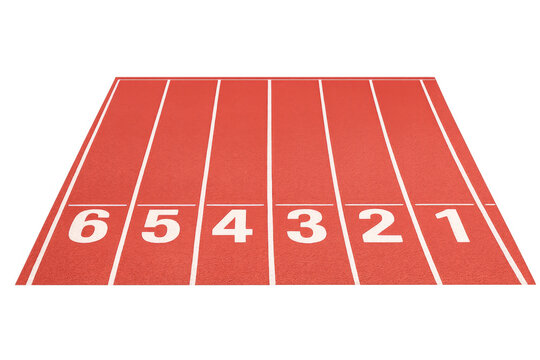 Running track lanes starting line with numbers on transparent background