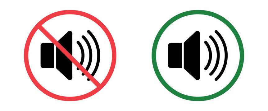 Speaker Volume and Audio Control Icon Set featuring a progression of sound levels from mute to maximum volume, designed in a clean flat vector style for media players and app interfaces