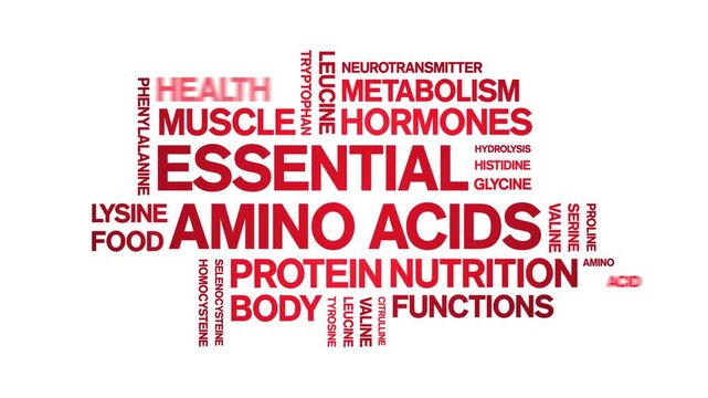 Essential Amino Acids animated word cloud-text design animation tag kinetic typography seamless loop.
