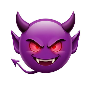Purple Devil Emoji Face with Horns and Evil Smile