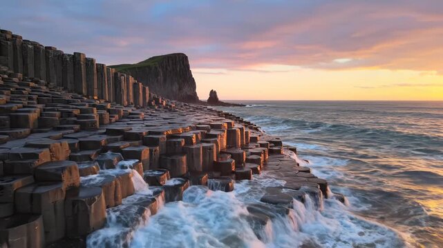Hexagonal rock formations by the sea