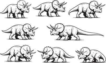 Triceratops Dinosaur Line Art Bundle © Hue