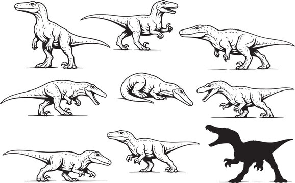 Utahraptor Dinosaur Line Art Bundle