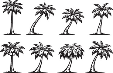 Fototapeta premium Coconut Palm Tree Line Art Icon Bundle Black and White