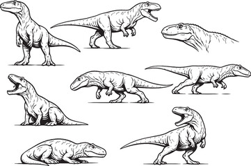 Carcharodontosaurus Dinosaur Line Art Bundle