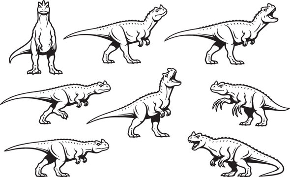 Ceratosaurus Dinosaur Line Art Bundle High-Contrast Vector Icons
