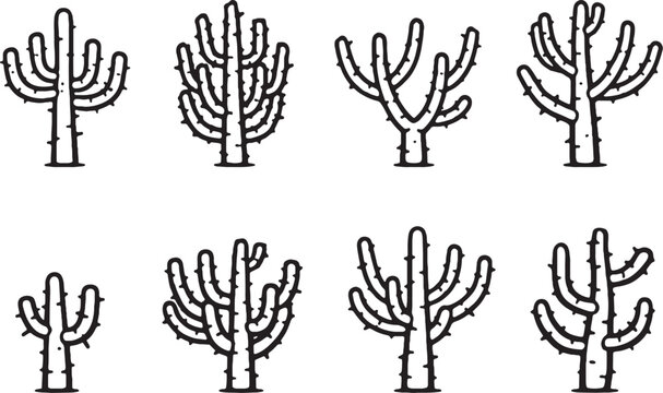 Cholla Cactus Line Art Bundle Cylindrical Branching Icons