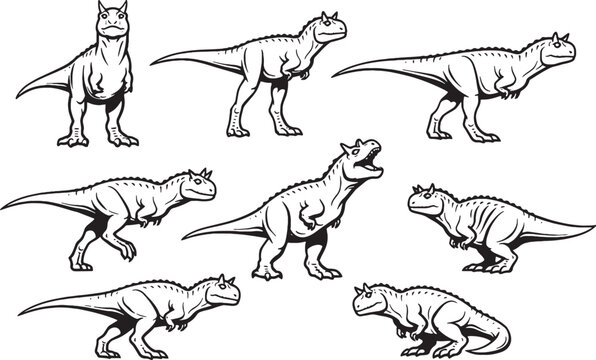 Carnotaurus Dinosaur Line Art Bundle High Contrast Vector Icons