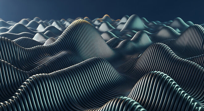 3D rendered abstract wavy surface with metallic sheen.