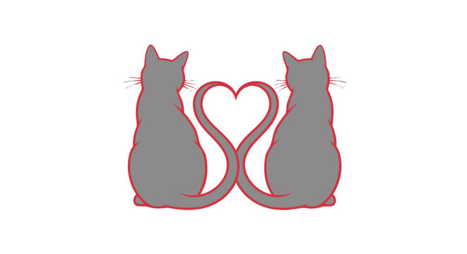 Two gray cats forming a heart with their tails