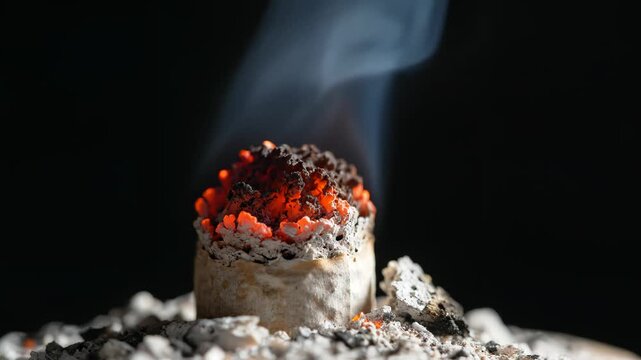 Burning ember with smoke