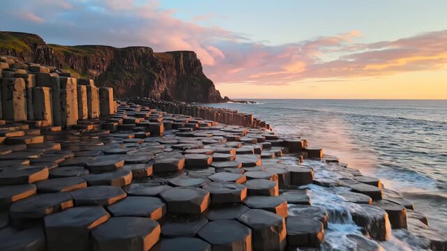 Hexagonal rock formations by the sea