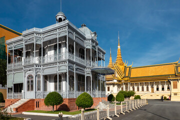 Phnom Penh, Cambodia, 6th January 2026 - The Royal Palace.  The Napoleon III Pavilion, made from wrought Iron by the French with the Throne Hall in background