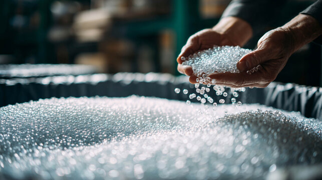 Close-up of Plastic Pellets being Handled in an Industrial Setting